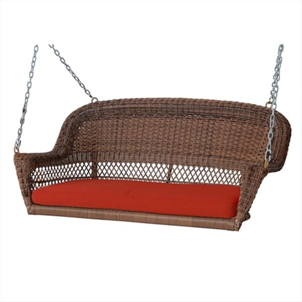 Jeco Jeco W00205S-C-FS018 Honey Wicker Porch Swing With Red Cushion W00205S-C-FS018 - main